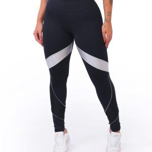 Legging Poliamida Preta e Detalhe Prata